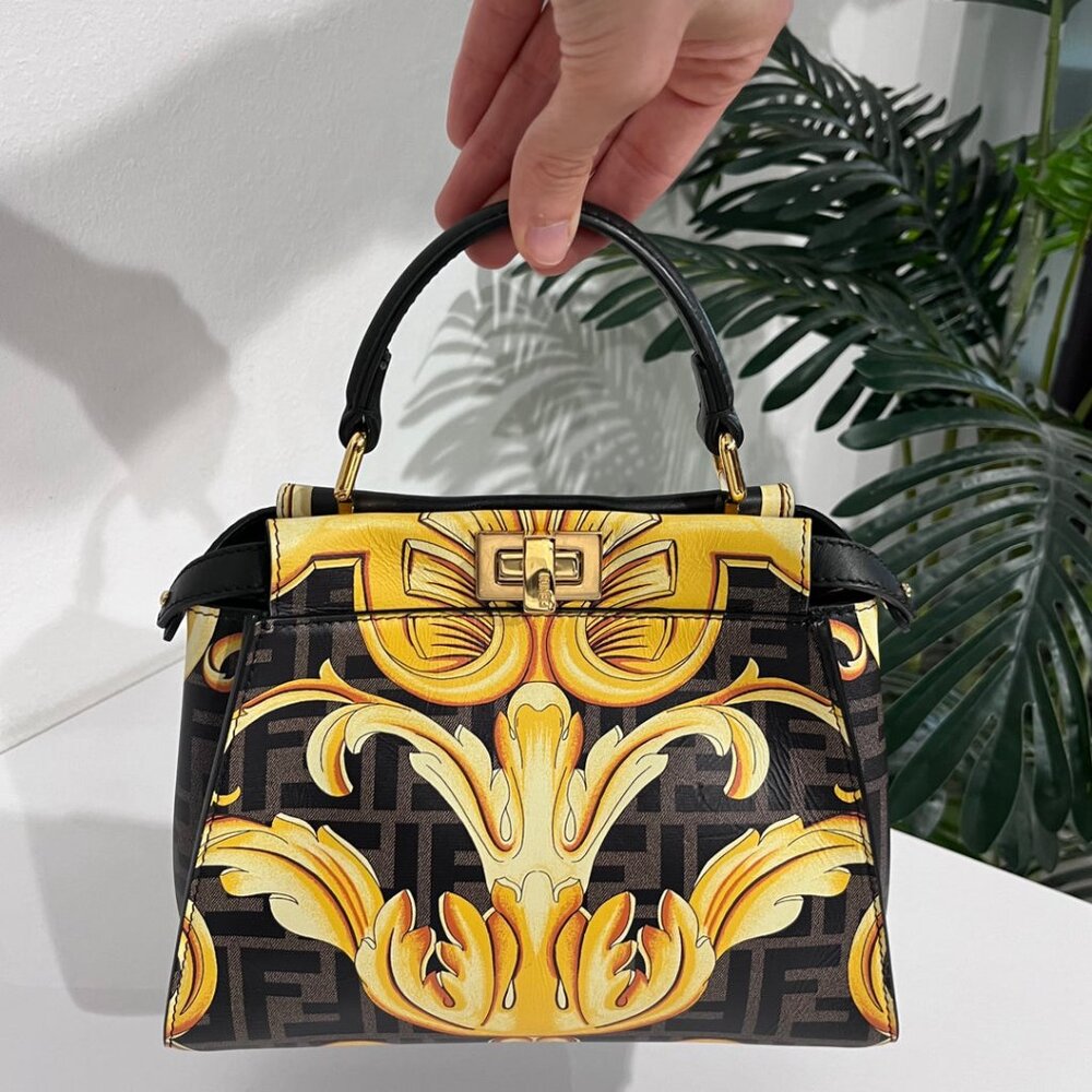 Fendi x Versace "Fendace" Baroque Zucca Print Mini Peekaboo Bag